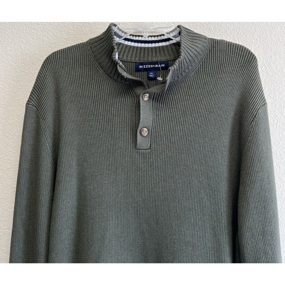 Mizzen + Main Sweater Cassady Mock Neck Henley Men's SIze XXL Dark Green NEW